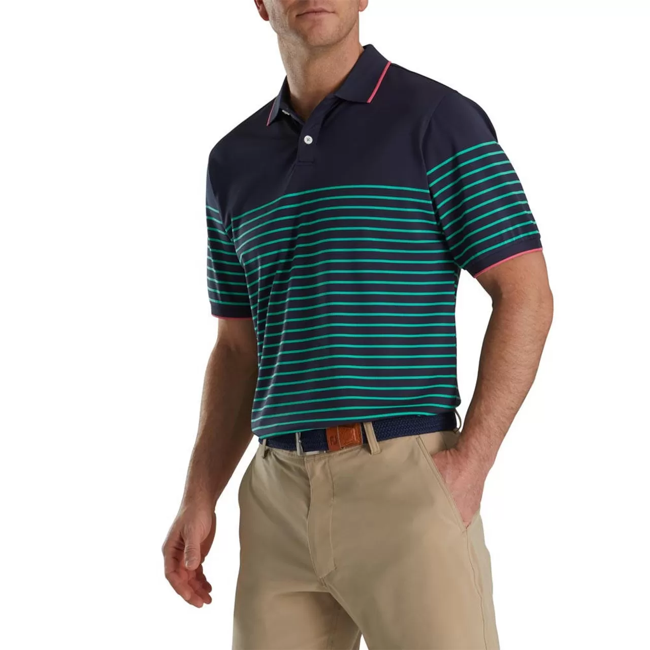 FootJoy Breton Stripe Stretch Pique Knit Collar Polo