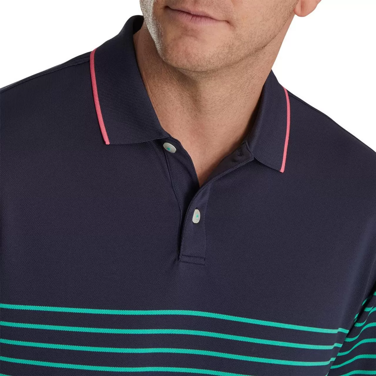 FootJoy Breton Stripe Stretch Pique Knit Collar Polo - Image 3