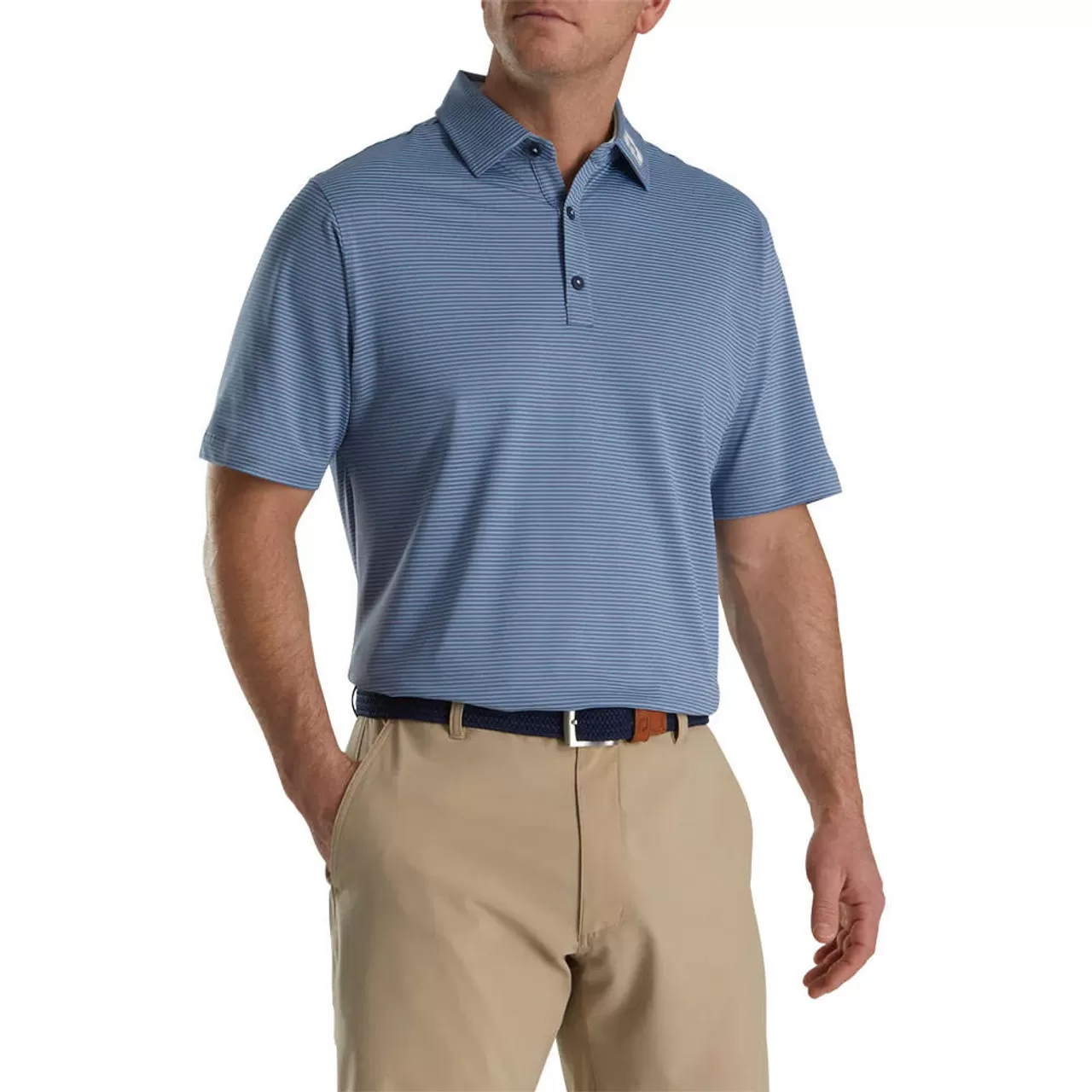 FootJoy Feeder Stripe Mix Stretch Pique Self Collar Polo - FJ Logo