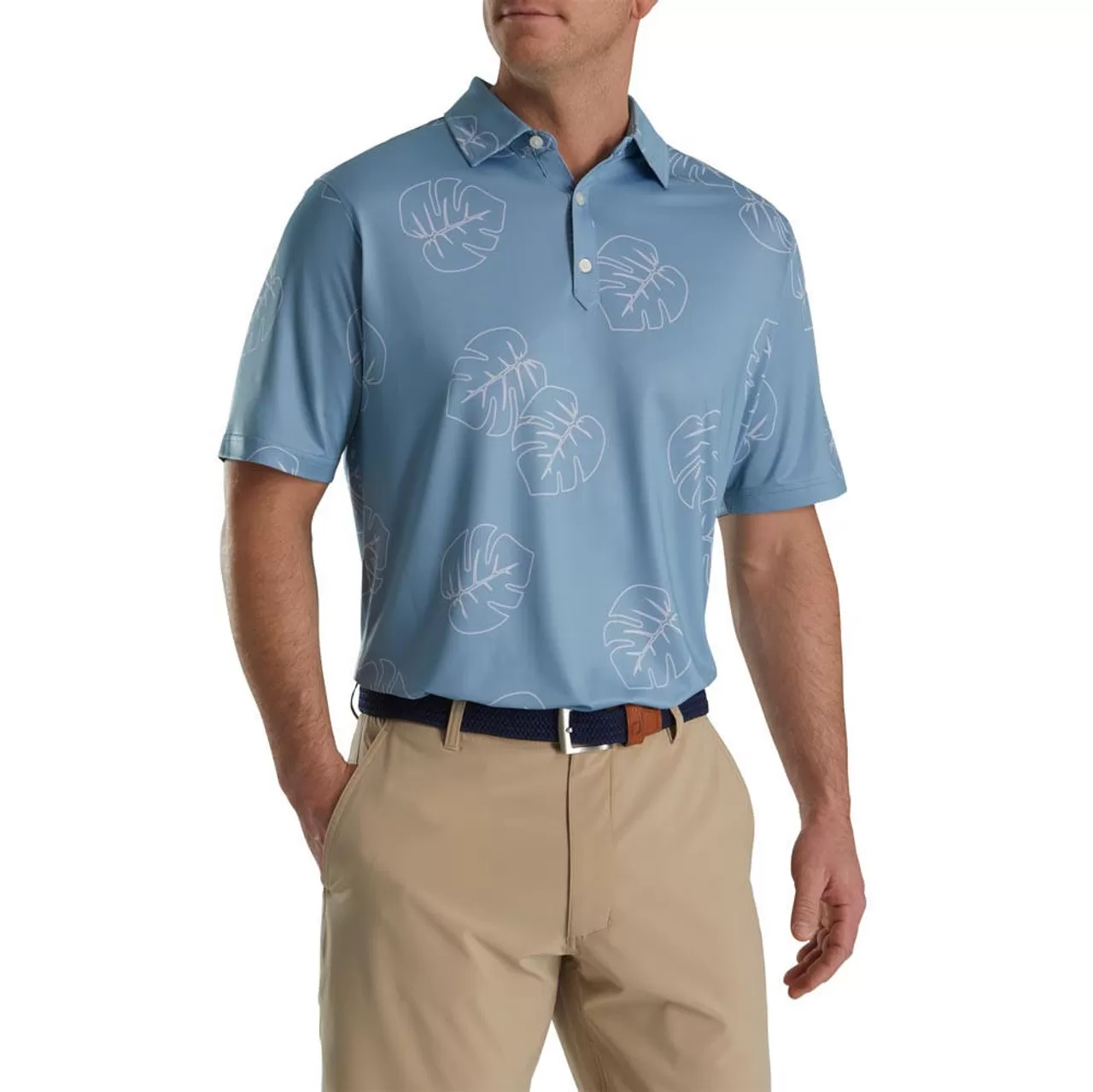 FootJoy Jungle Leaf Print Lisle Self Collar Polo - Image 5
