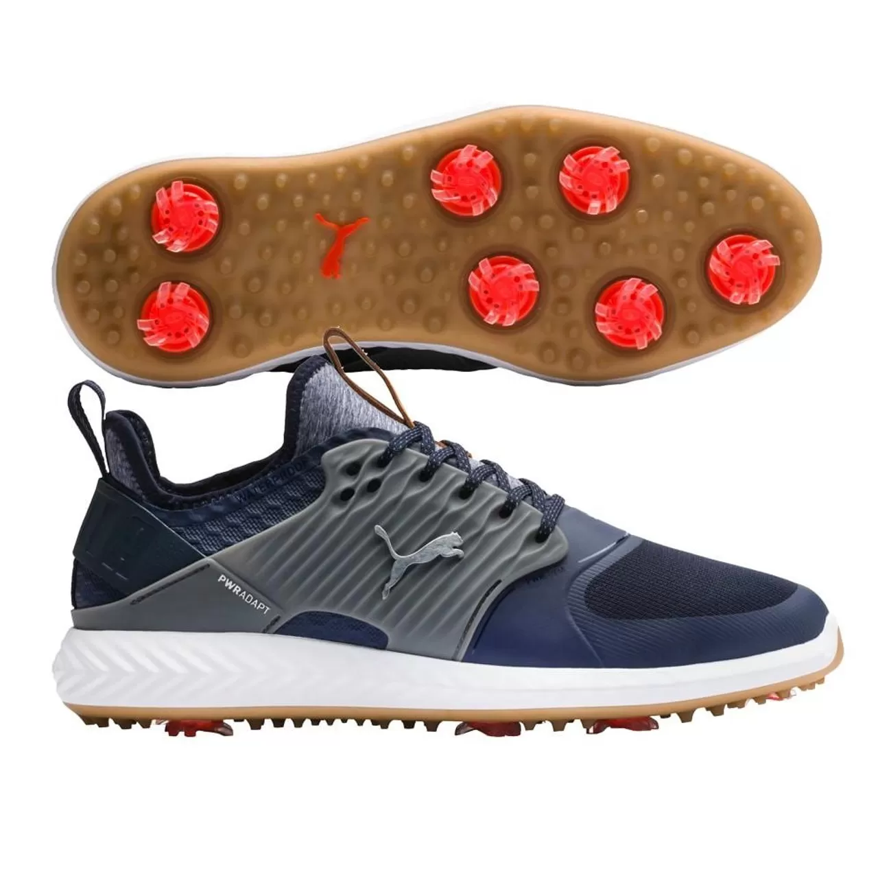 Puma Men's Ignite PWRADAPT Caged Golf Shoes - Peacoat/Silver/Quiet Shade